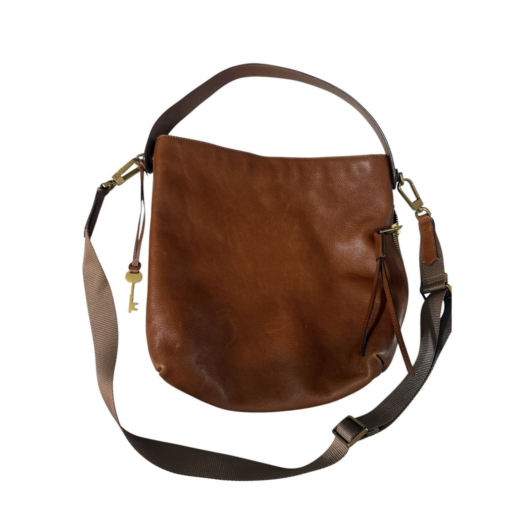 Fossil Maya Cognac Brown Leather Hobo Bag Purse Large